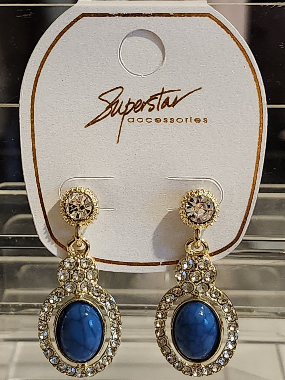 Gold & Blue Crystal Drop Earrings